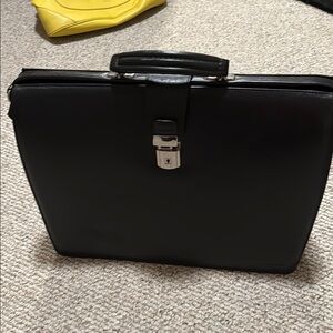 Black Leather Executive Briefcase with Silver Clasp